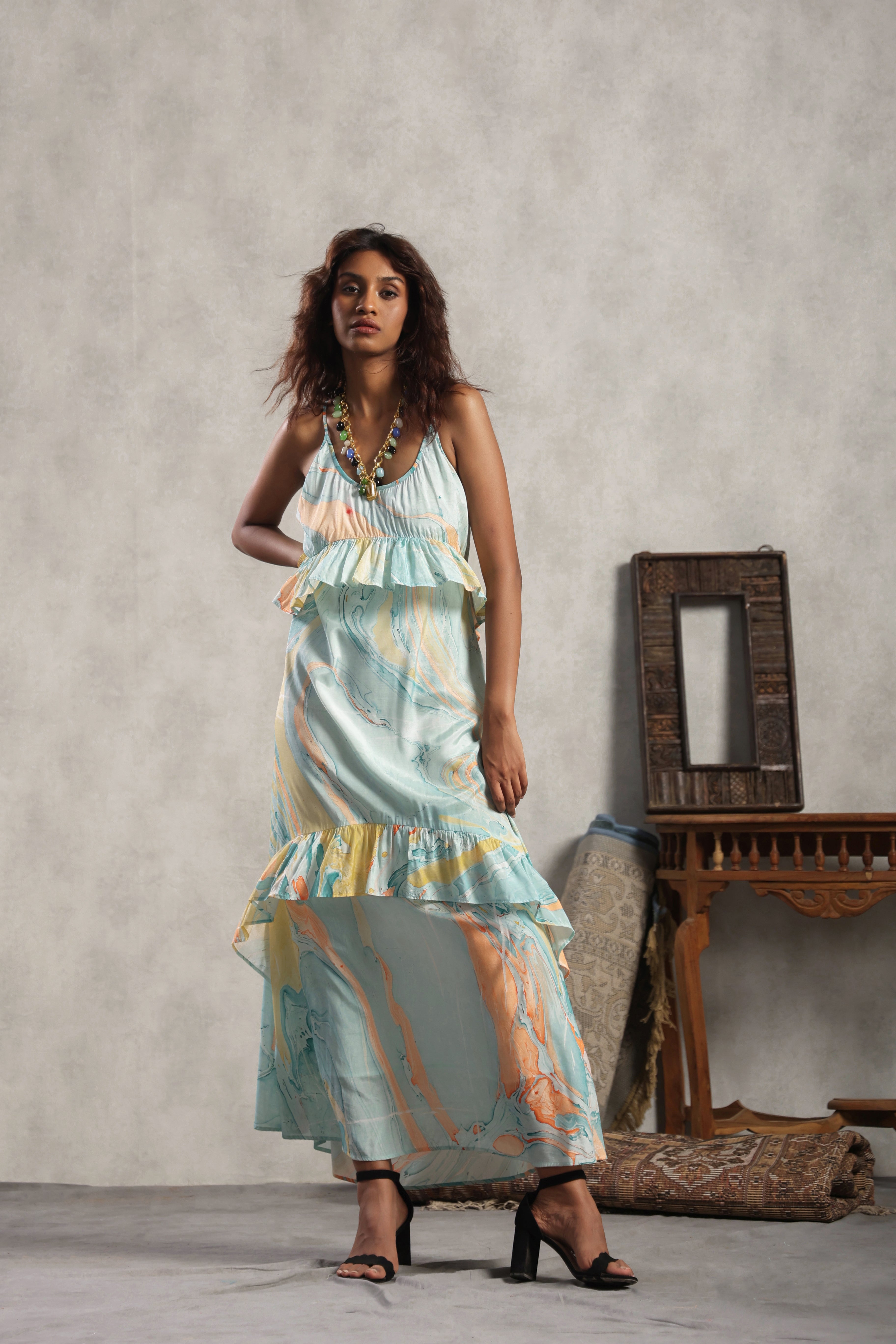 Frilled dress 2024 with embroidery