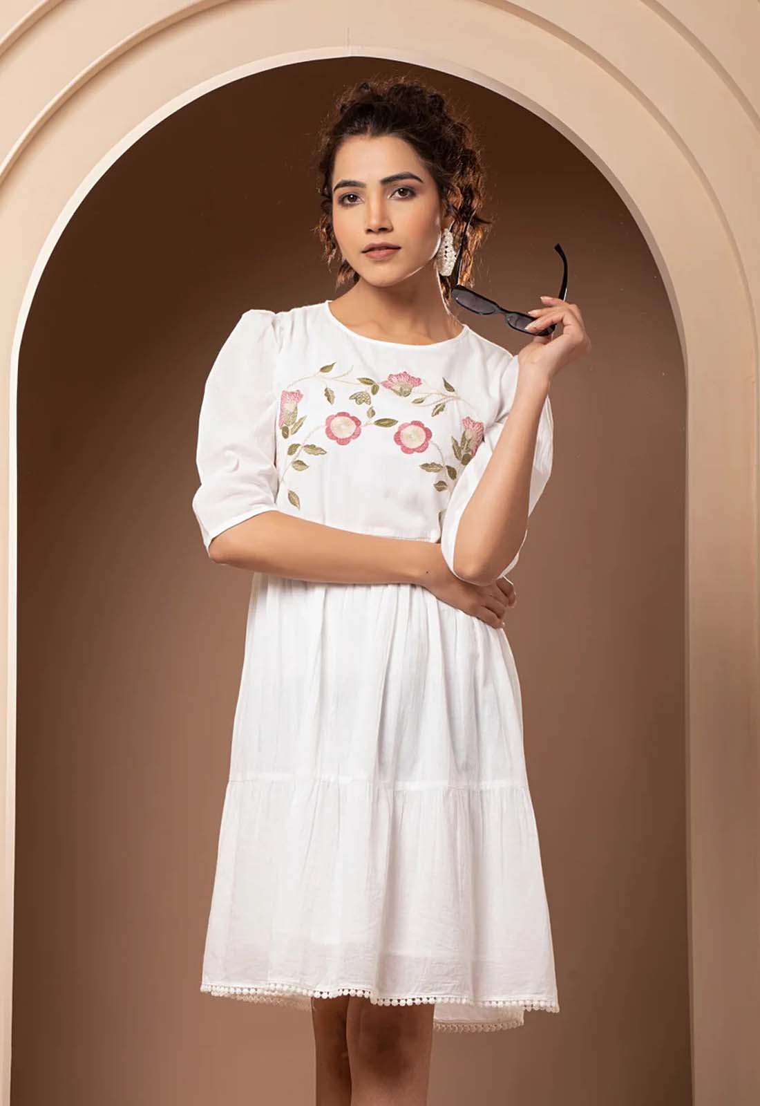 Embroidered white cotton dress best sale