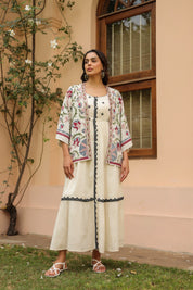 Women White Rayon Printed Embroidered Shrug