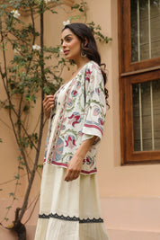 Women White Rayon Printed Embroidered Shrug