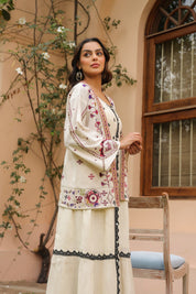 Women White Cotton Embroidered Shrug