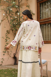 Women White Cotton Embroidered Shrug