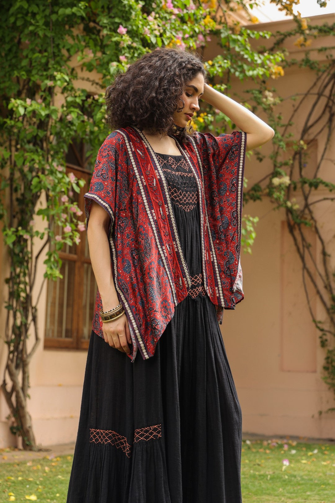 Women Viscose Printed Embroidery Beads Work Shrug