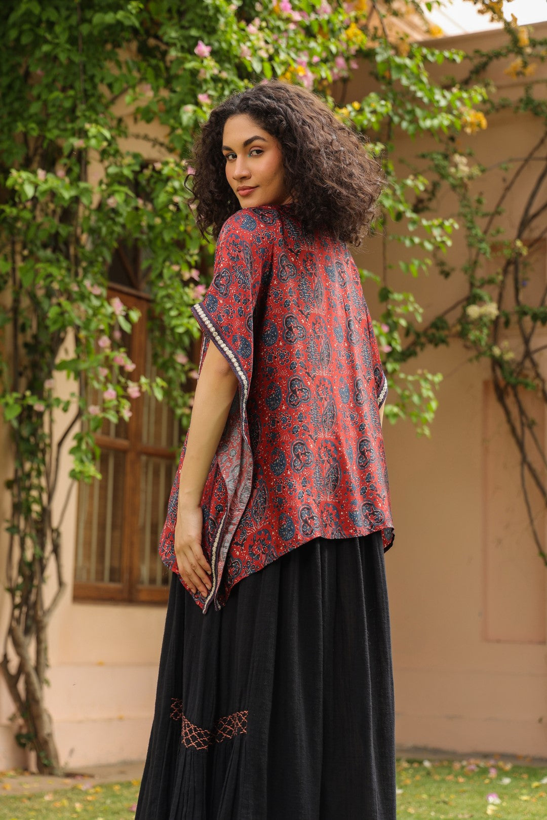 Women Viscose Printed Embroidery Beads Work Shrug