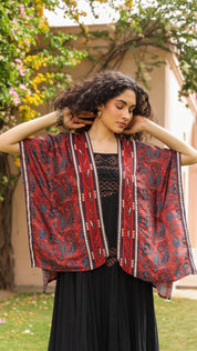 Women Viscose Printed Embroidery Beads Work Shrug