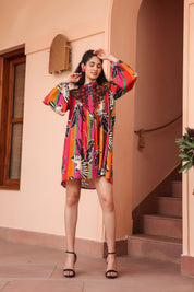 Women Viscose Shantoon Cut Work Embroidery And Beads Work Mini Dress