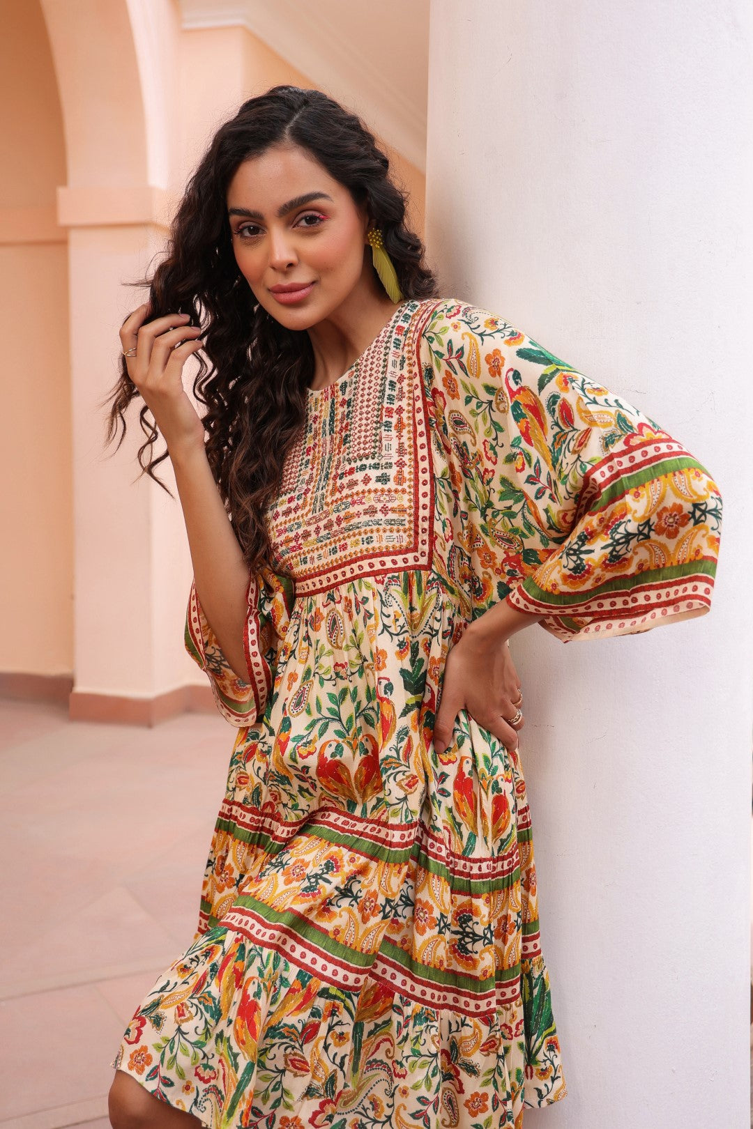 Women Viscose Digital Printed Embroidery And Beads Work  Mini Dress