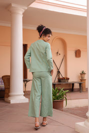 Women Green Cotton Embroidered Co-Ord Set