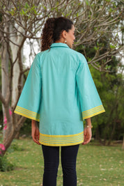 Women Cotton Sea Green Embroidered  Work Top