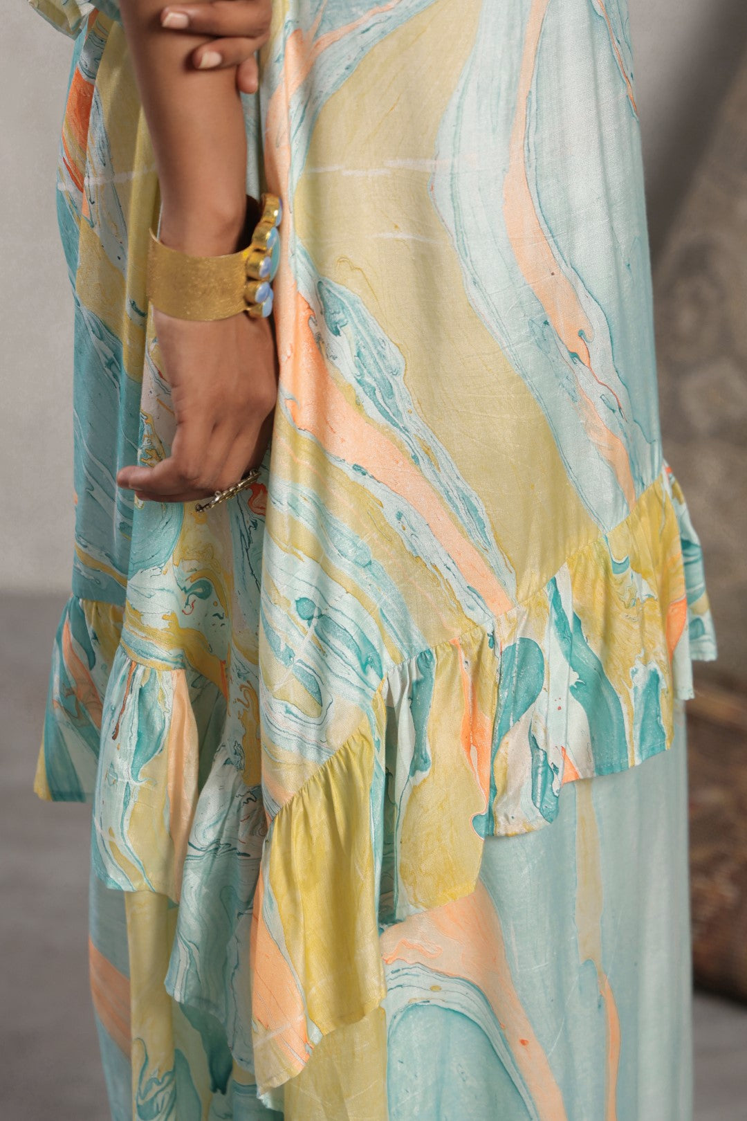 Women Viscose Georgette Printed & Embroidery Mini Flared Dress