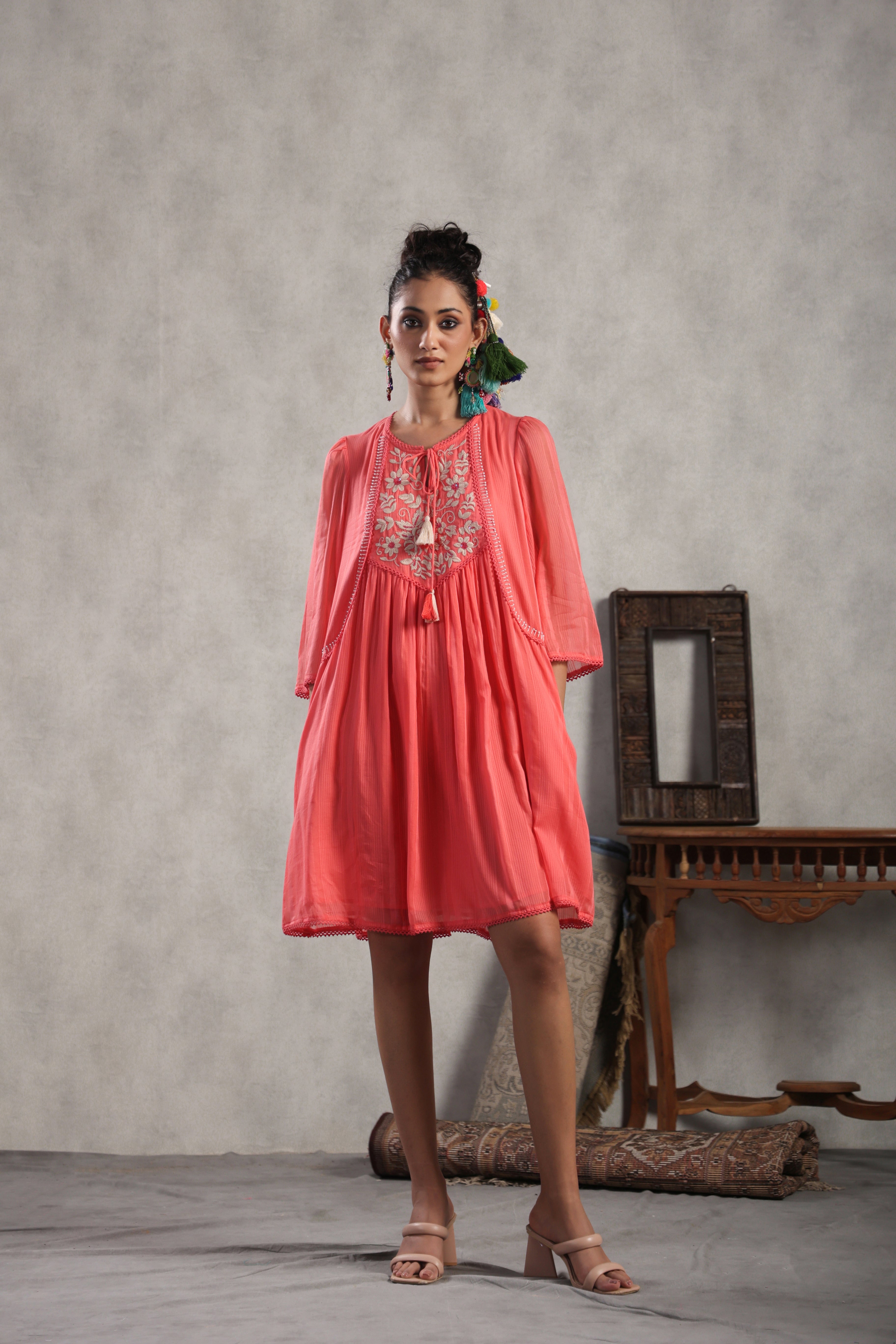 Women Cotton Embroidered Flared Mini Dress