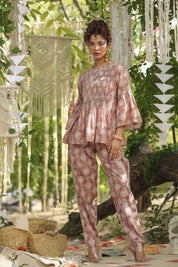 Women Cotton Floral Printed & Smocking Co-Ord Set