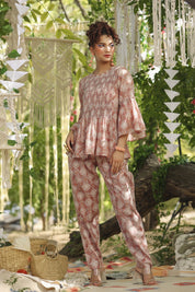 Women Cotton Floral Printed & Smocking Co-Ord Set