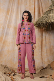 Women Pink  Cotton Embroidered Co-Ord Set