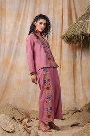 Women Pink  Cotton Embroidered Co-Ord Set