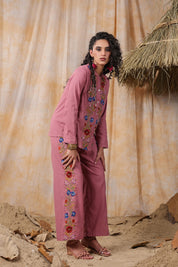 Women Pink  Cotton Embroidered Co-Ord Set