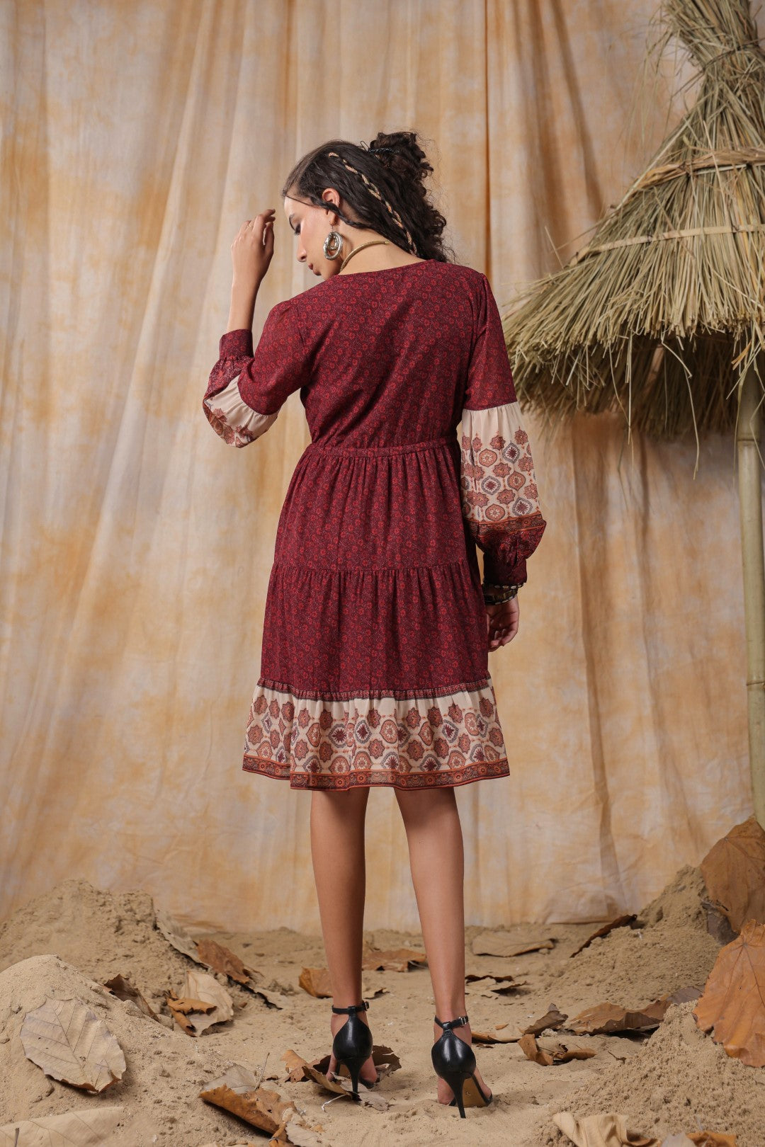 Women Viscose Georgette Printed & Embroidered Mini Flared Dress