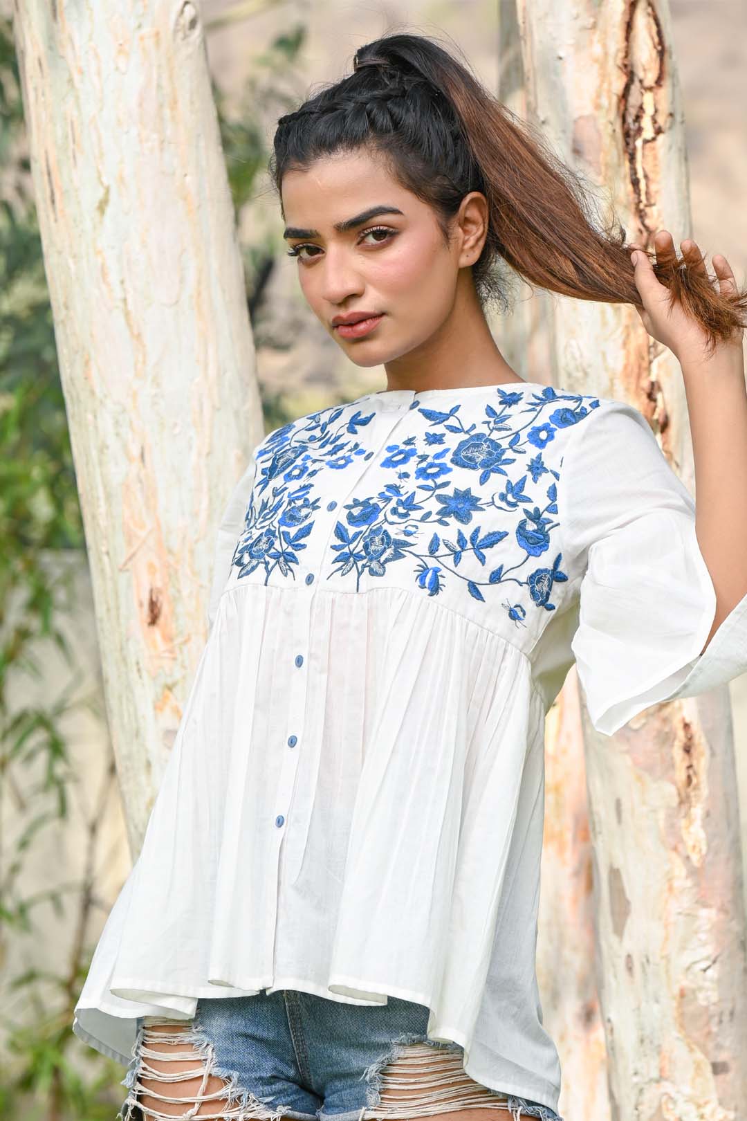 Women Cotton Embroidered Peplum Top