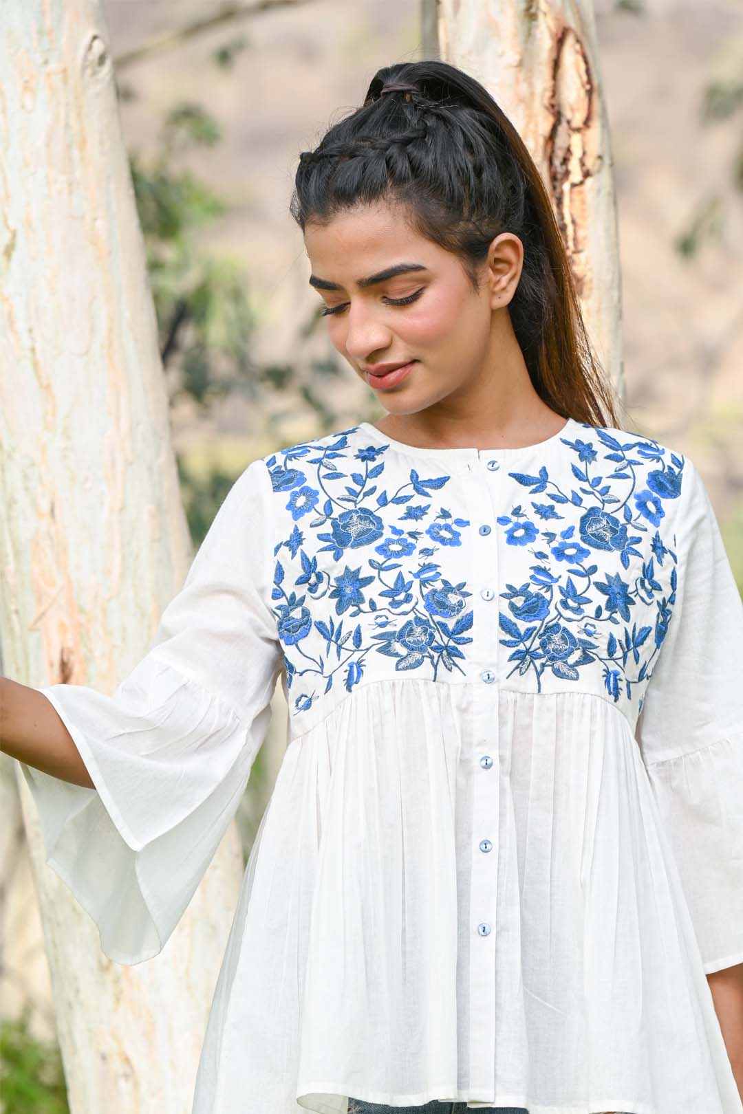 Women Cotton Embroidered Peplum Top