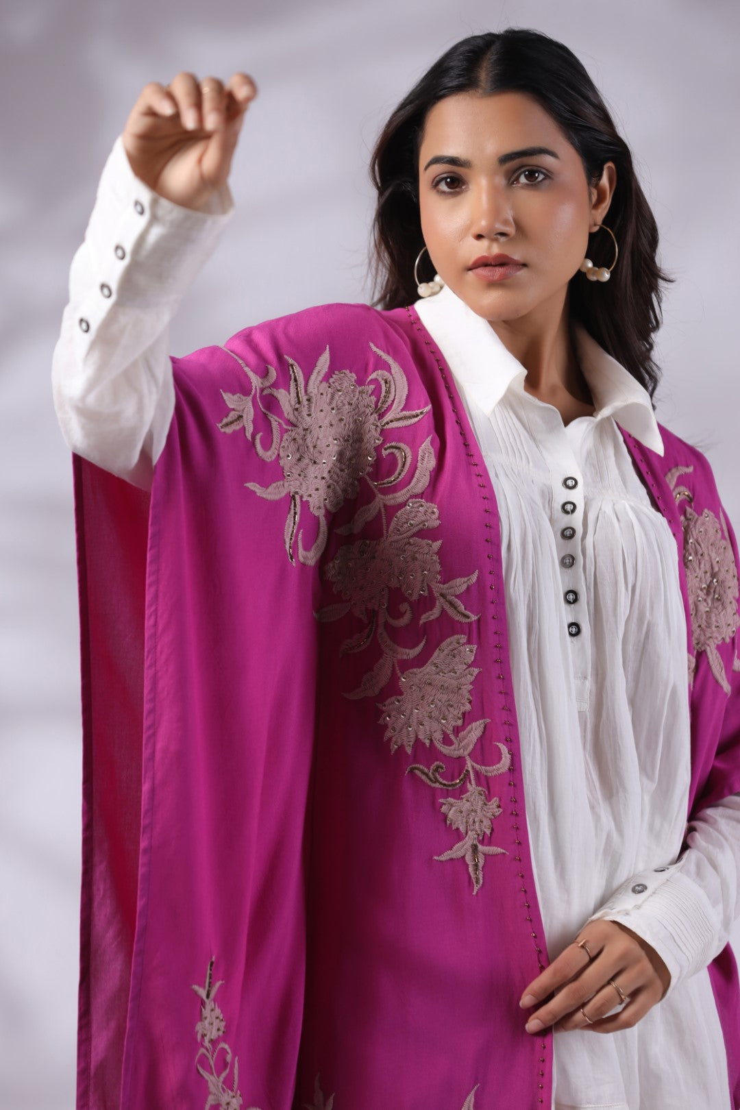 Women Pink Viscose Embroidered & Beads Work Shrug