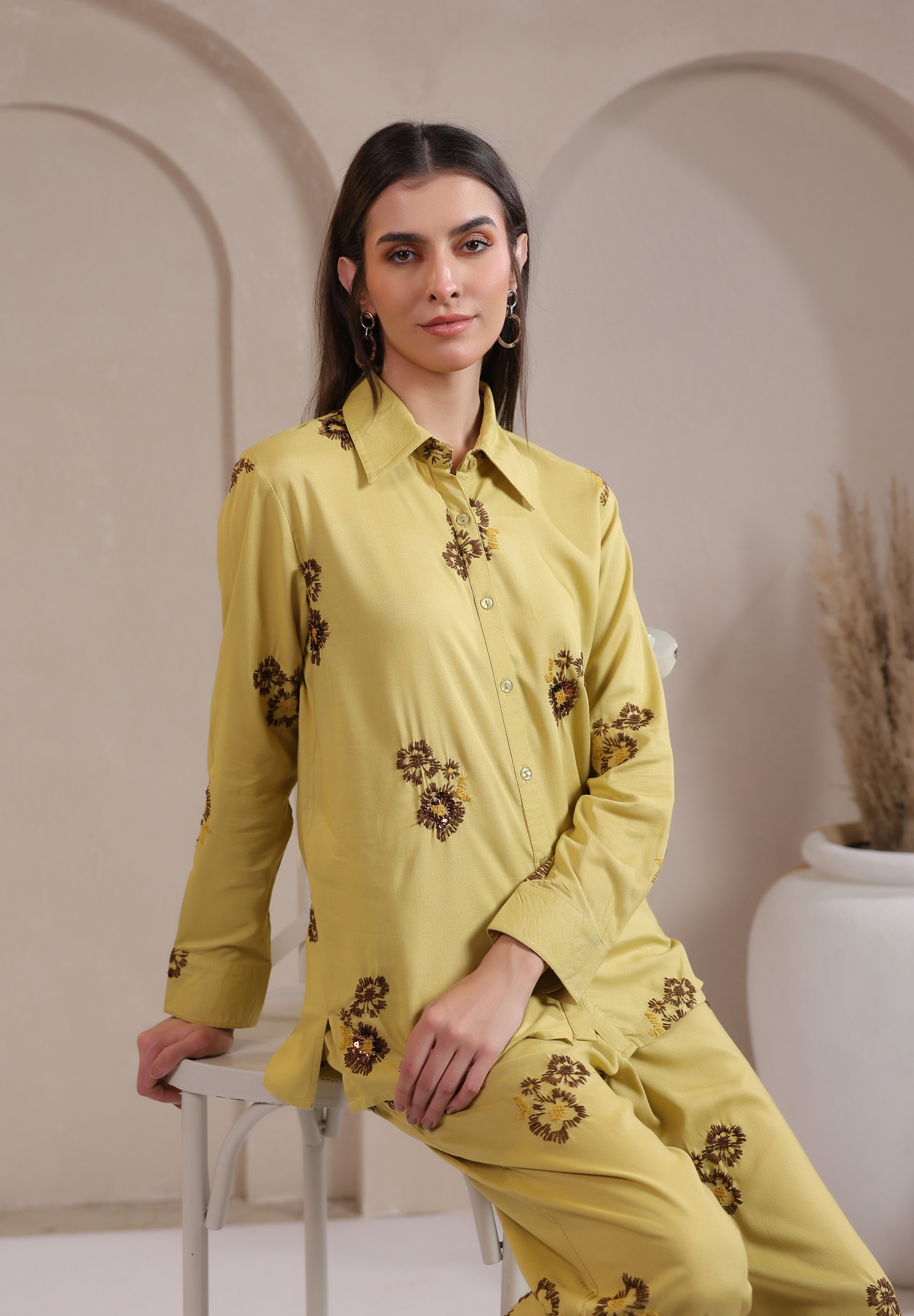 Women's Green Machine Embroidered & Hand Work Rayon Co-Ord Set