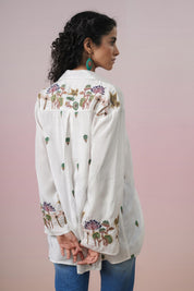 Women  Polyester Fabric Green Embroidery Embroidery Shirt