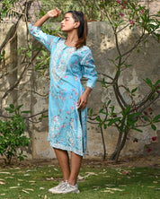 Women Cotton Chikankari Embroidered Midi Dress