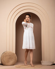 Women White Cotton Embroidered Mini Dress