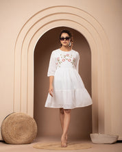 Women White Cotton Embroidered Mini Dress