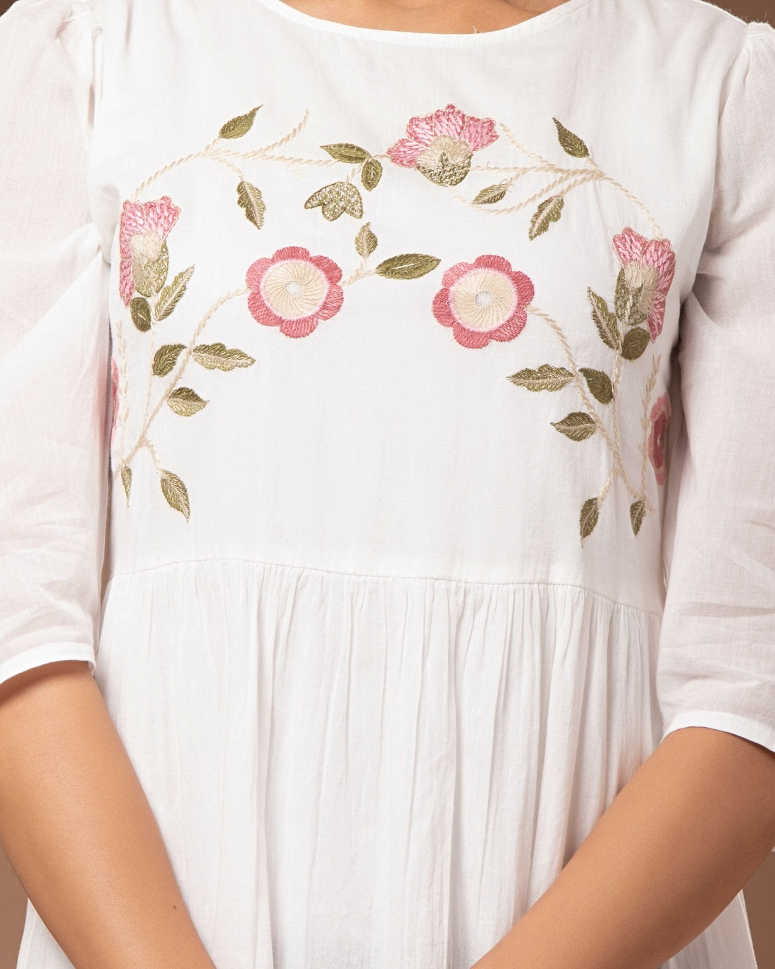 Women White Cotton Embroidered Mini Dress