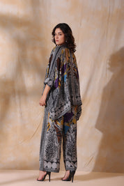 Women Grey Viscose Satin Floral Printed Co-Ord Set