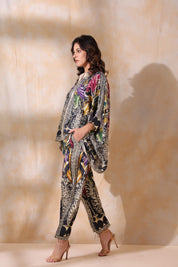 Women Black Viscose Satin Floral Printed Co-Ord Set