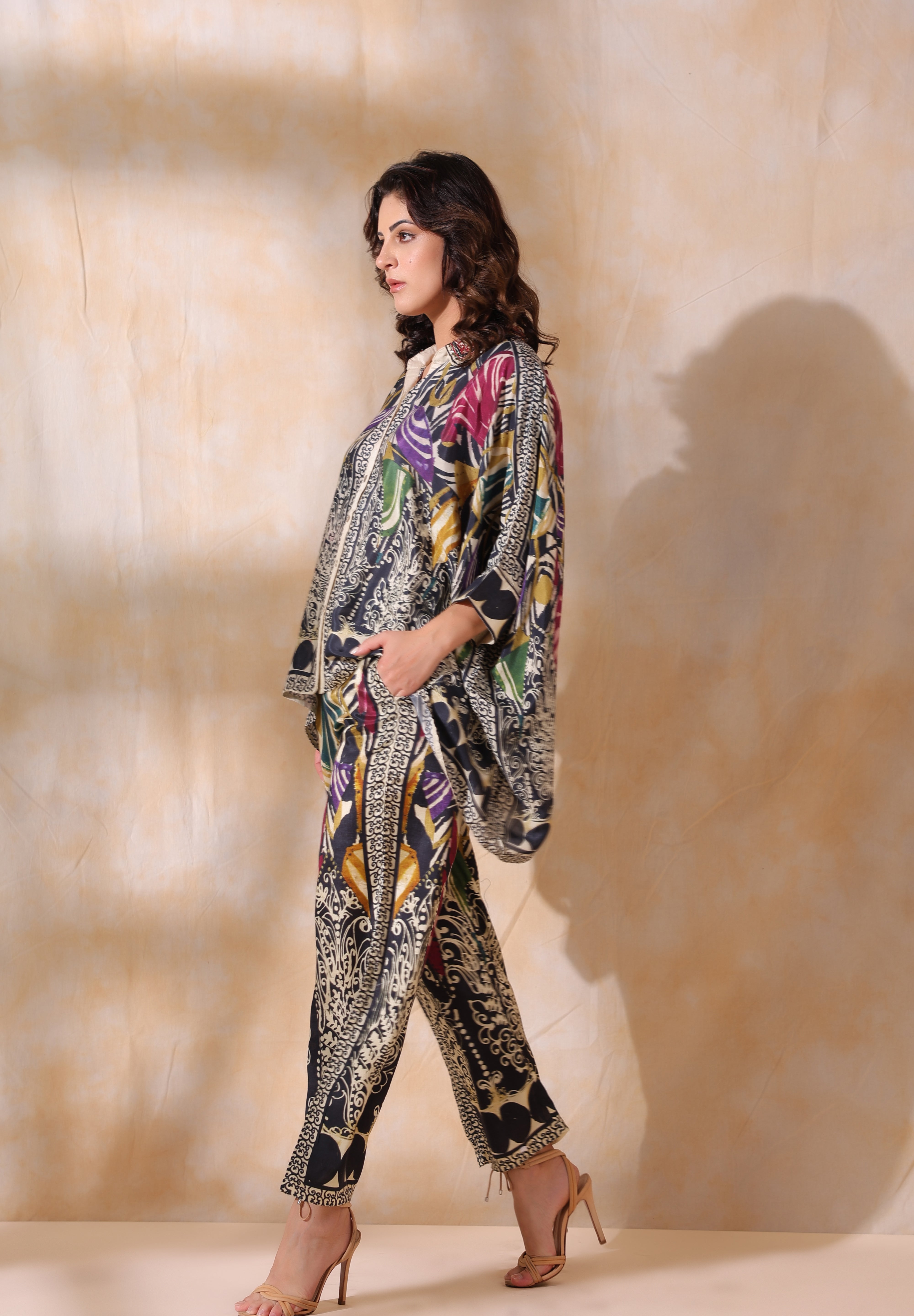 Women Black Viscose Satin Floral Printed Co-Ord Set