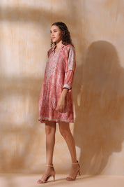 Women Brown Cotton Linen Lace With Dori Embroidery Dress