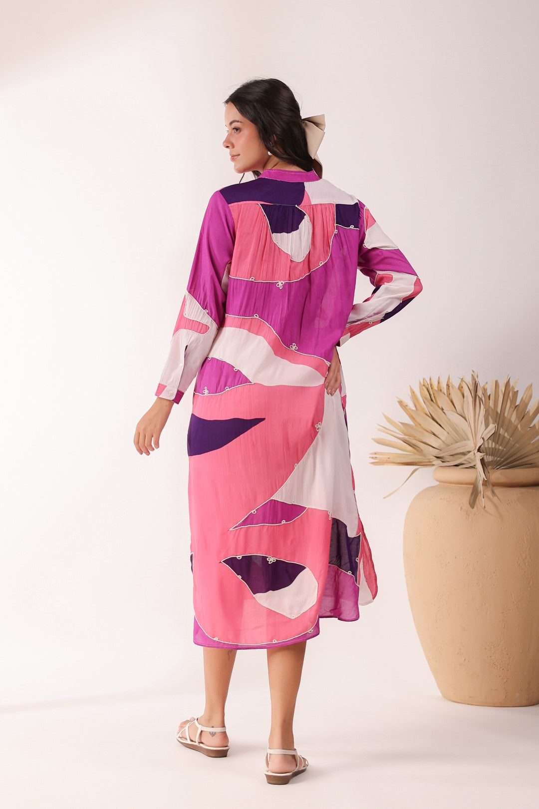 Women Wine 60's Modal Viscose Dori Embroidery Dress