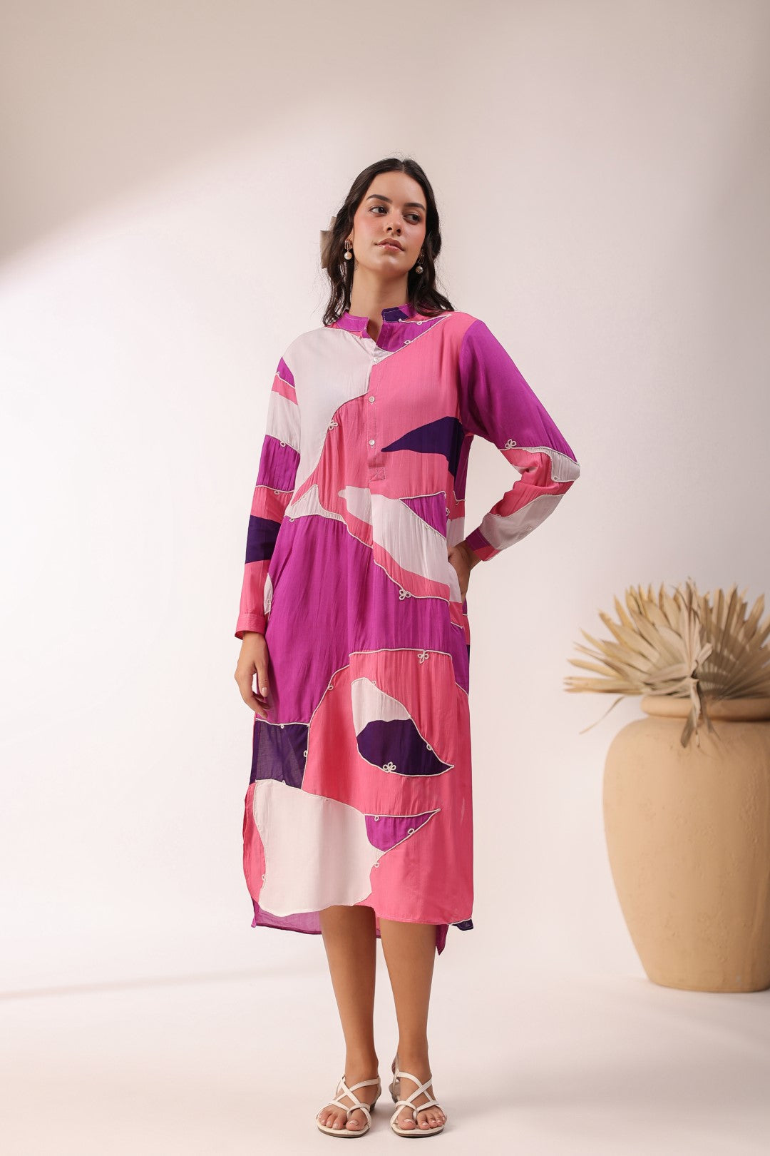Women Wine 60's Modal Viscose Dori Embroidery Dress