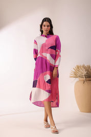 Women Wine 60's Modal Viscose Dori Embroidery Dress