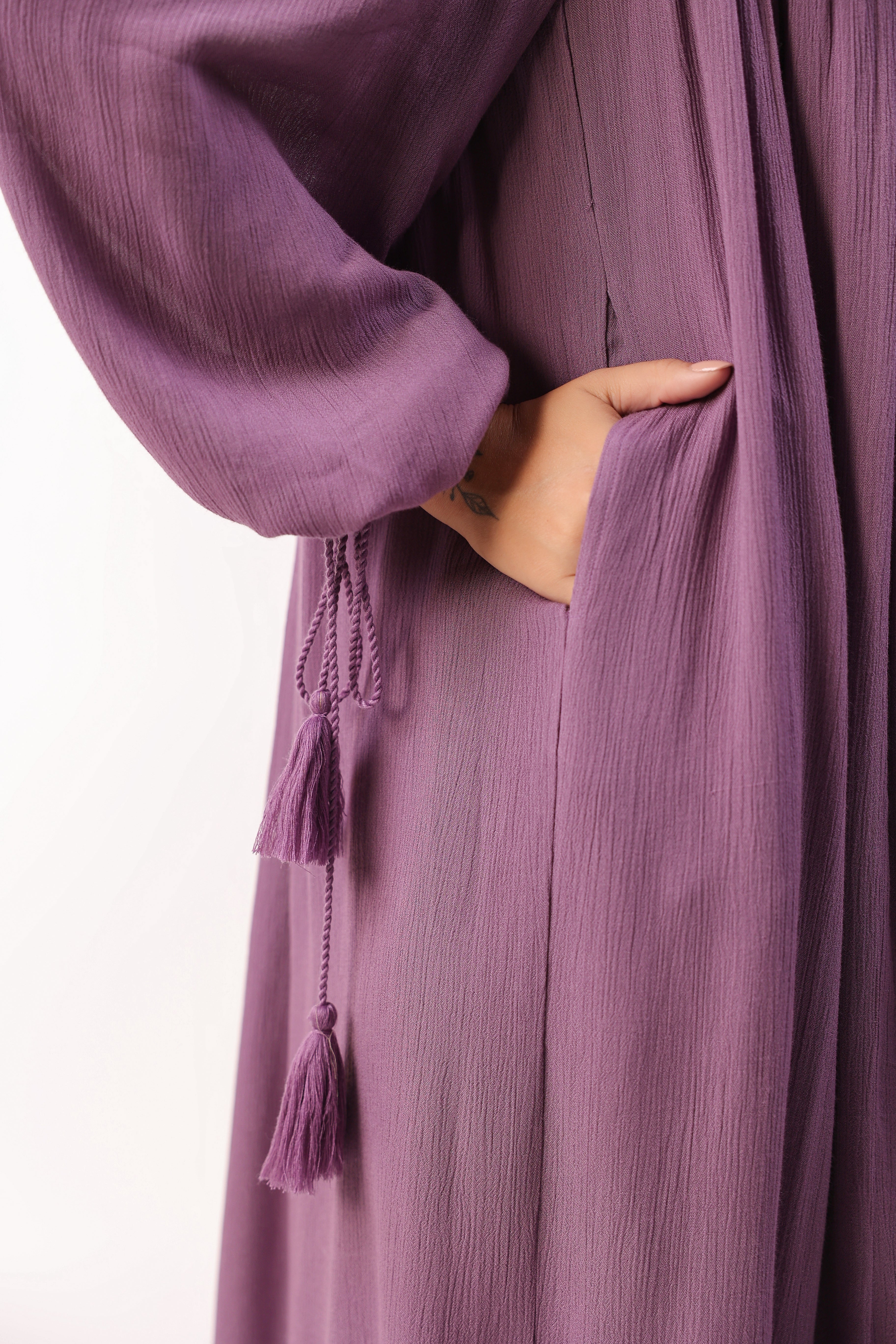 Women Purple  Rayon Embroidered with Mirror Work Flared Midi Dress