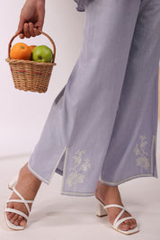 Women Lavender Cotton Linen Flex Embroidery CO-Ord Set