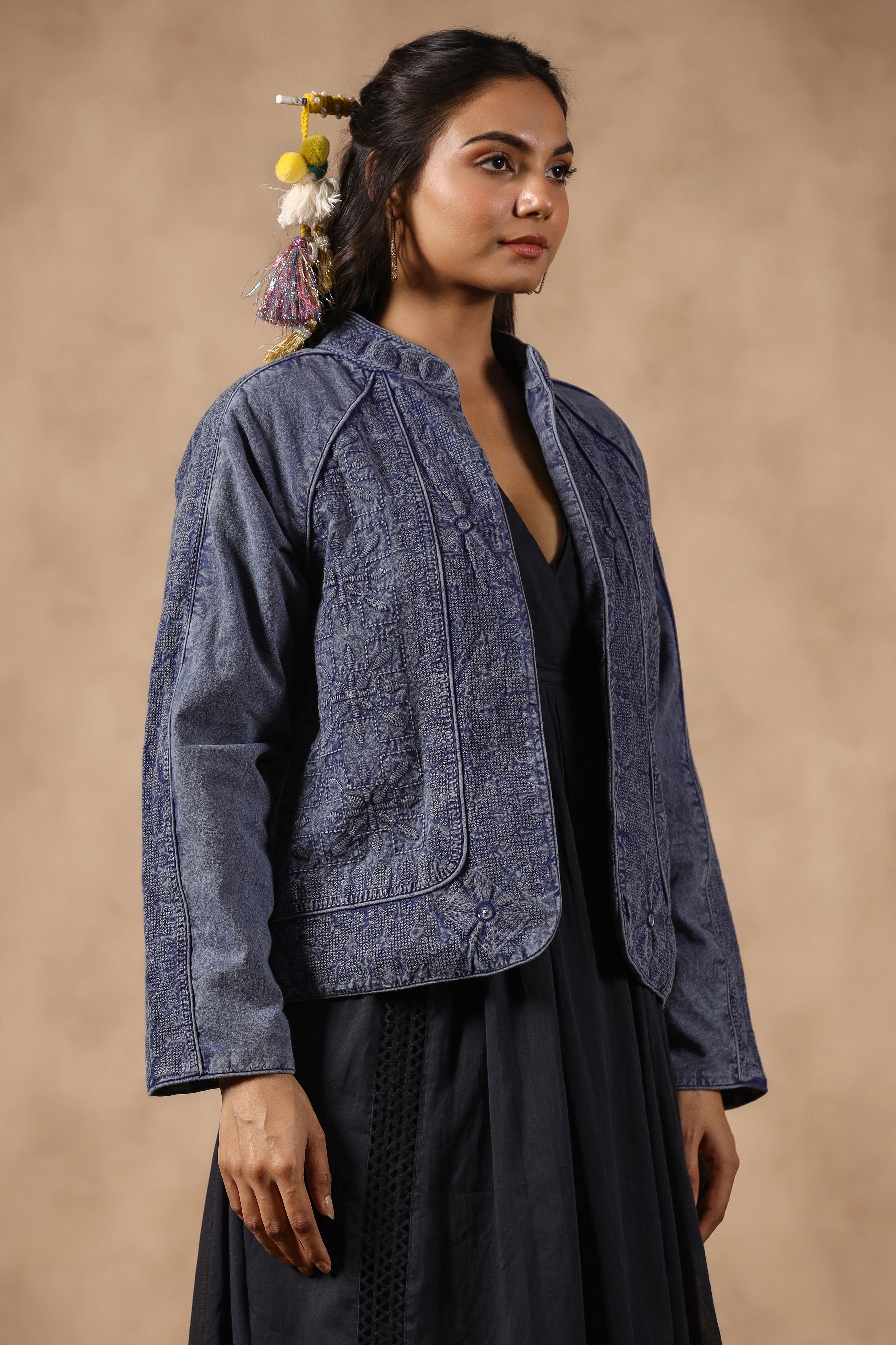 Women Sheeting Fabric Embroidered with Mirror Work Jacket