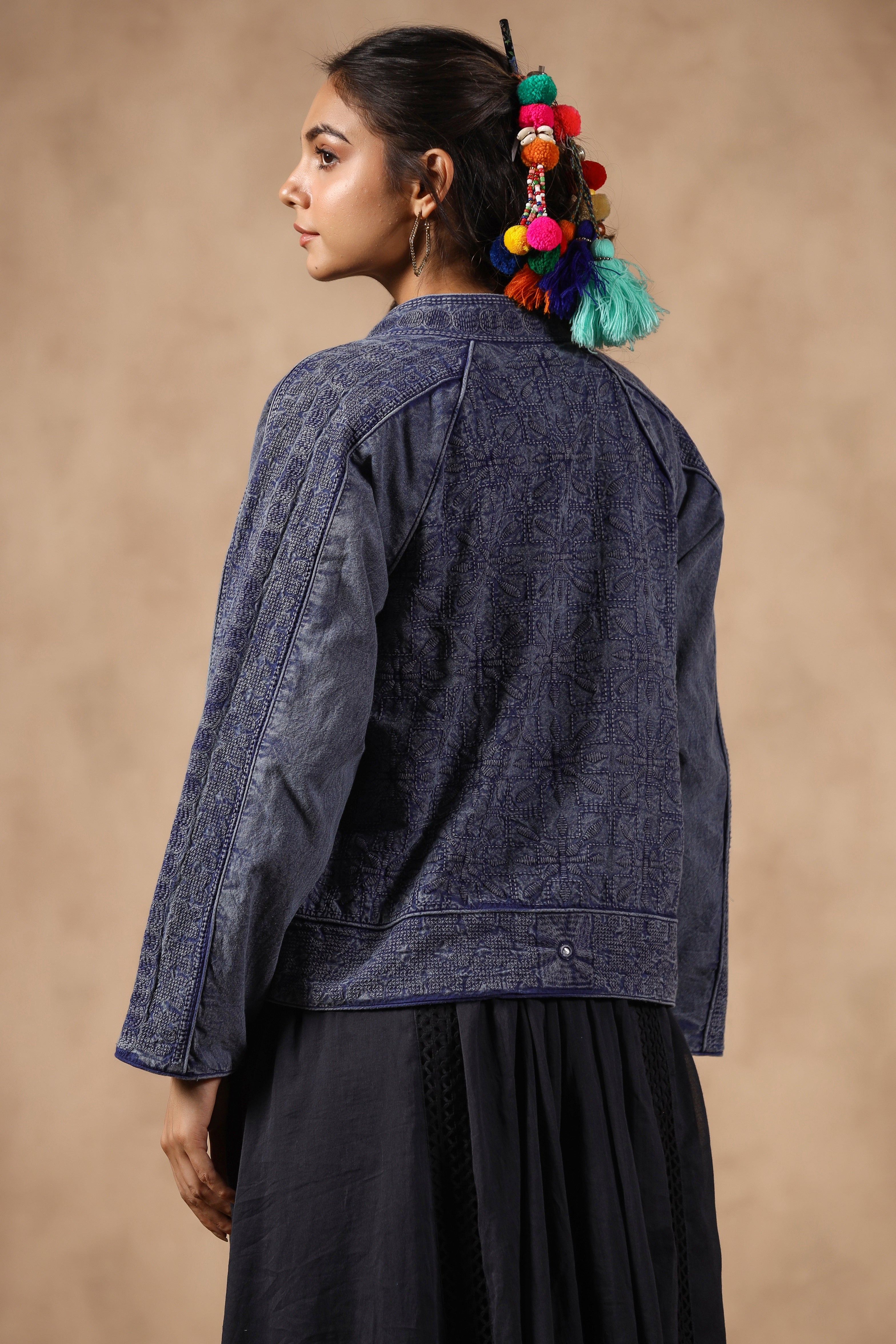 Buy Anouk Navy Mirror Work Ethnic Cotton Jacket - Jackets for Women 1035330  | Myntra