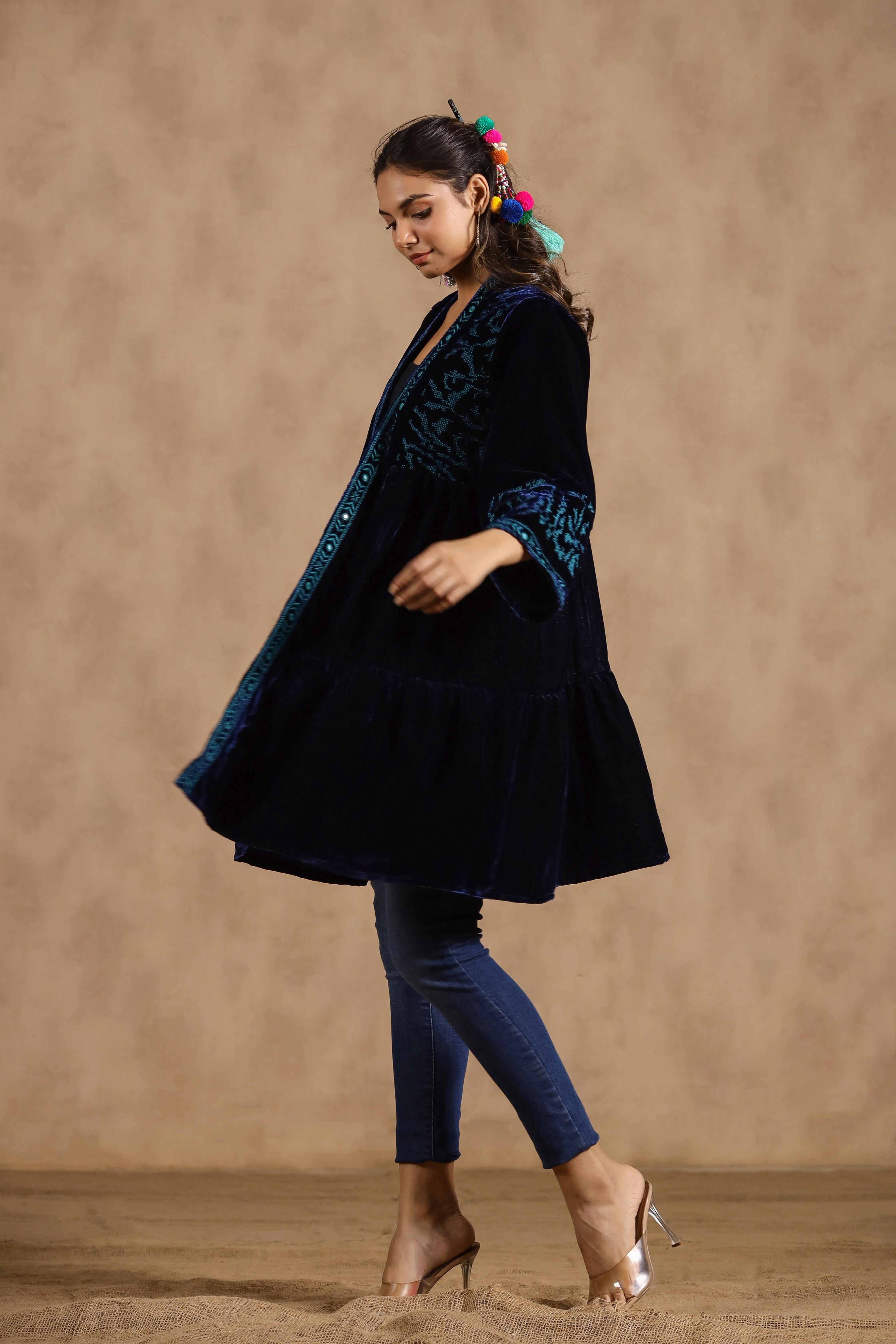 Women Velvet Embroidered with Mirror Work Jacket