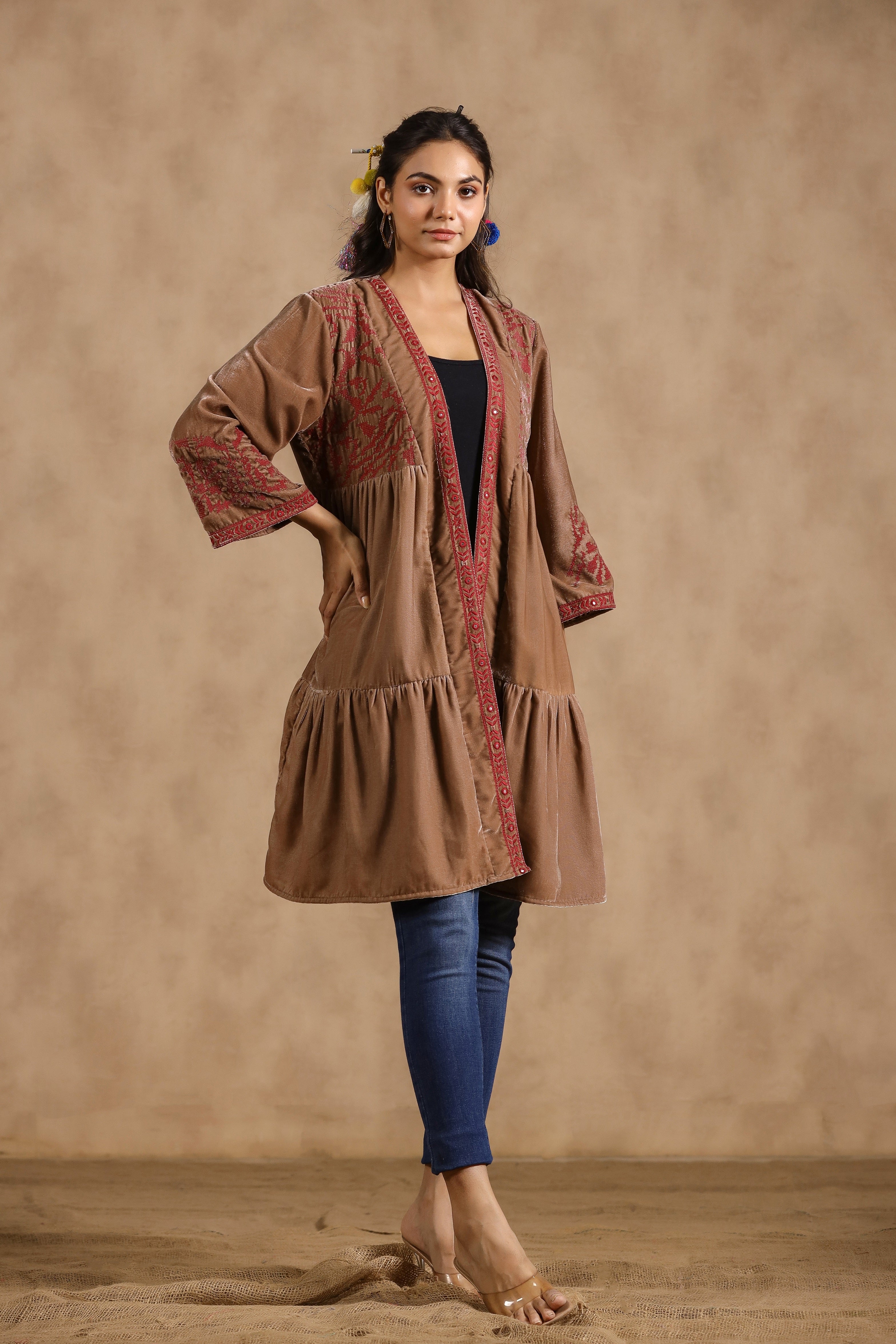 Women Velvet Embroidered & Mirror Work with Cotton Lining Jacket