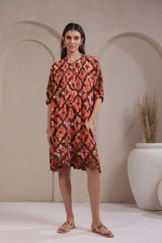 Women's Orange Embroidered & Beads Work Rayon Mini Dress