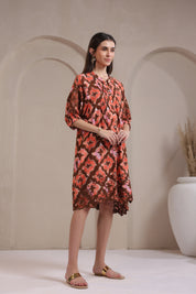 Women's Orange Embroidered & Beads Work Rayon Mini Dress