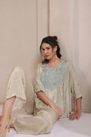 Women's Green Embroidered Viscose Santoon Co-Ord Set