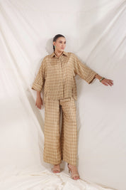 Women Brown Printed  Viscose Santoon Fabric Co-Ord Set with Hand Work