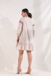 Women Rose Pink Cotton Flex Linen Lace With Dori Embroidery Dress