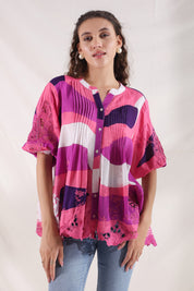 Women Wine Viscose Printed Embroidery Top