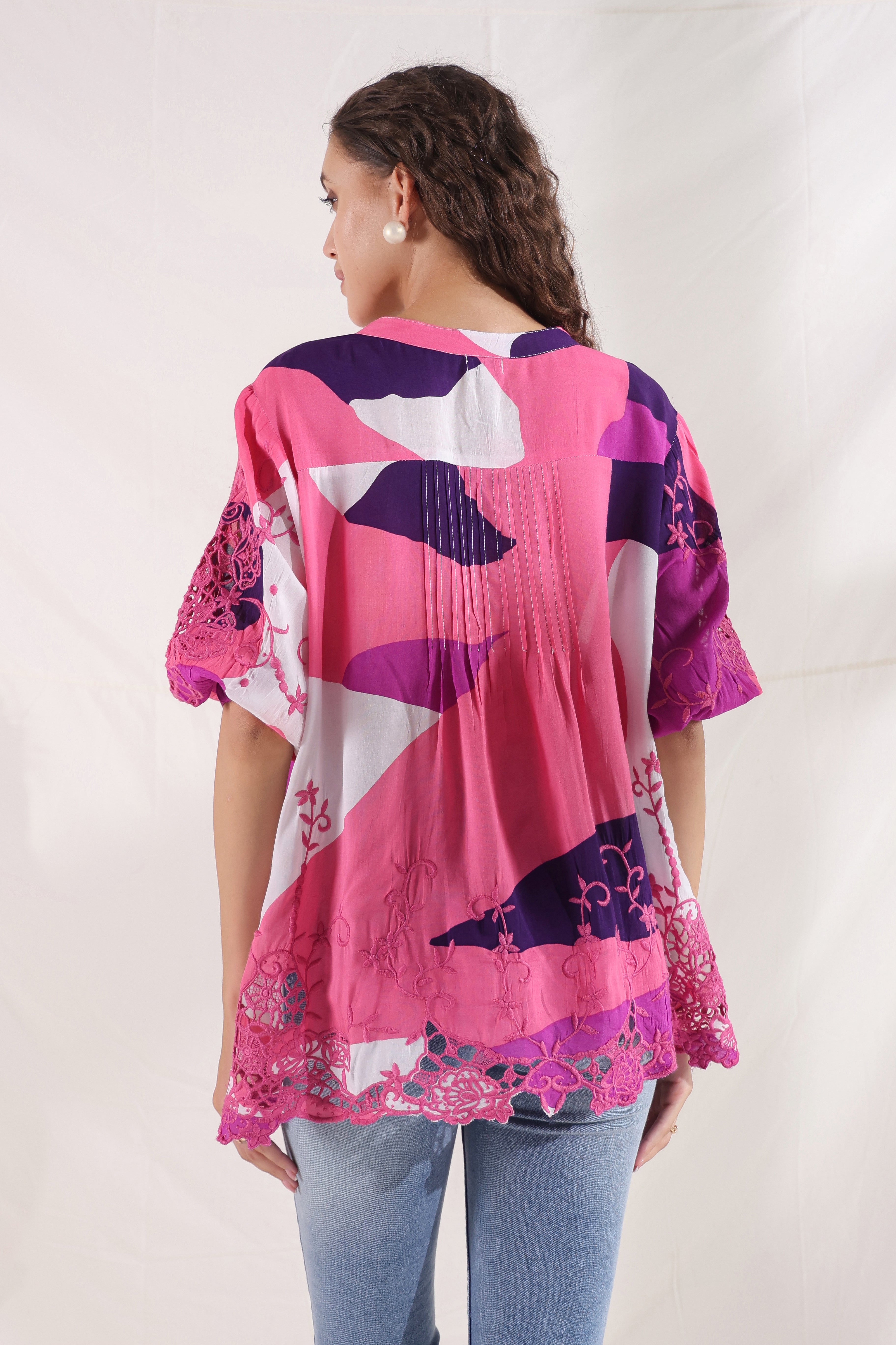 Women Wine Viscose Printed Embroidery Top